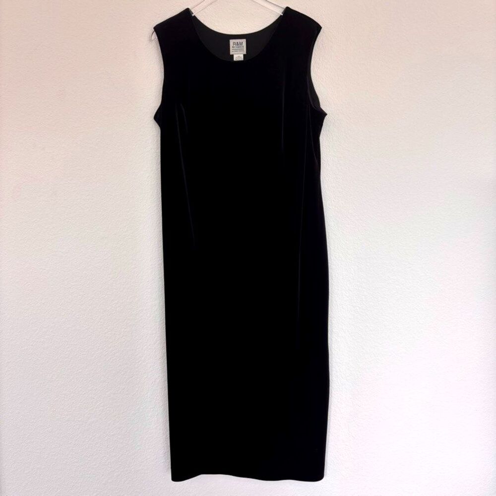 Vintage Womens Velvet Midi Dress 18 Black Sleeveless Shift Event 90's Cocktail